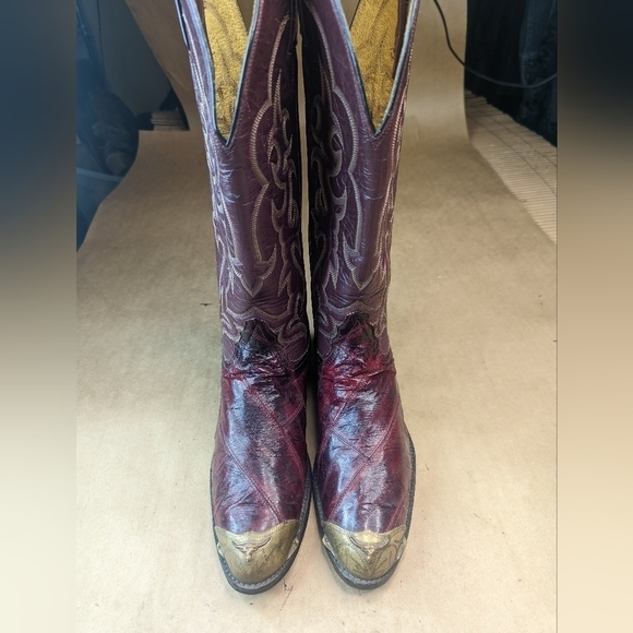 Tony Lama Black Label boots men's size 8C Exotic Genuine Black Cherry Eel skin c - Picture 2 of 13